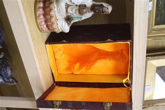 A cased Famille rose Buddha, boxed